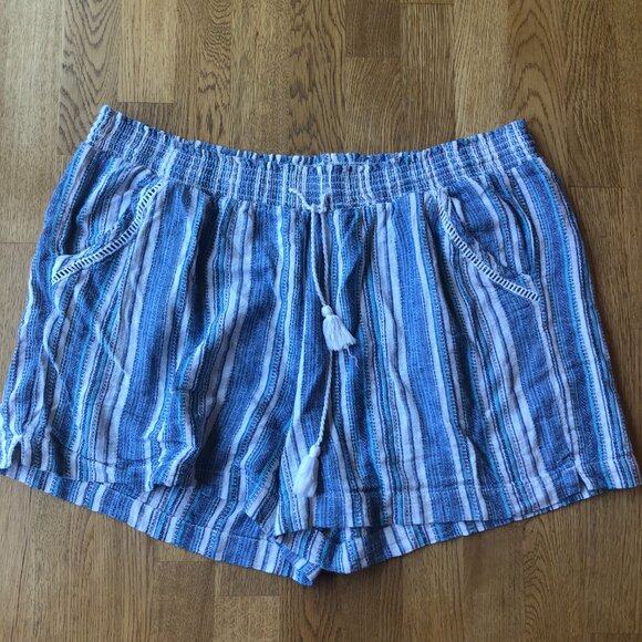 BRIGGS Linen Blend Striped Shorts Blue White Size XXL - Picture 2 of 12